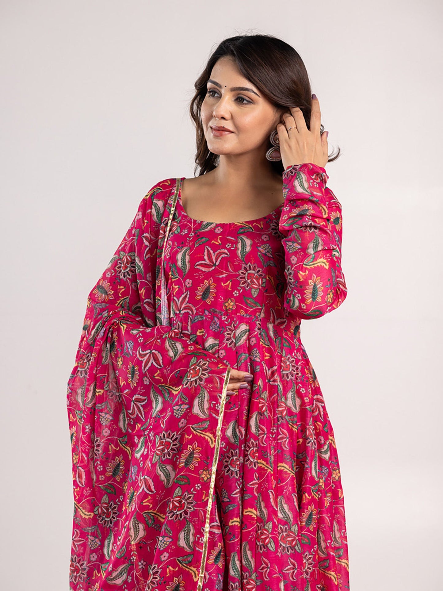 ONEWE INDIA Veda Anarkali Kurta with Churidar & Dupatta (Set of 3)