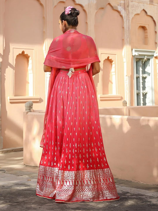 Scakhi Embroidered Zari Foil Print Ready to Wear Lehenga Set