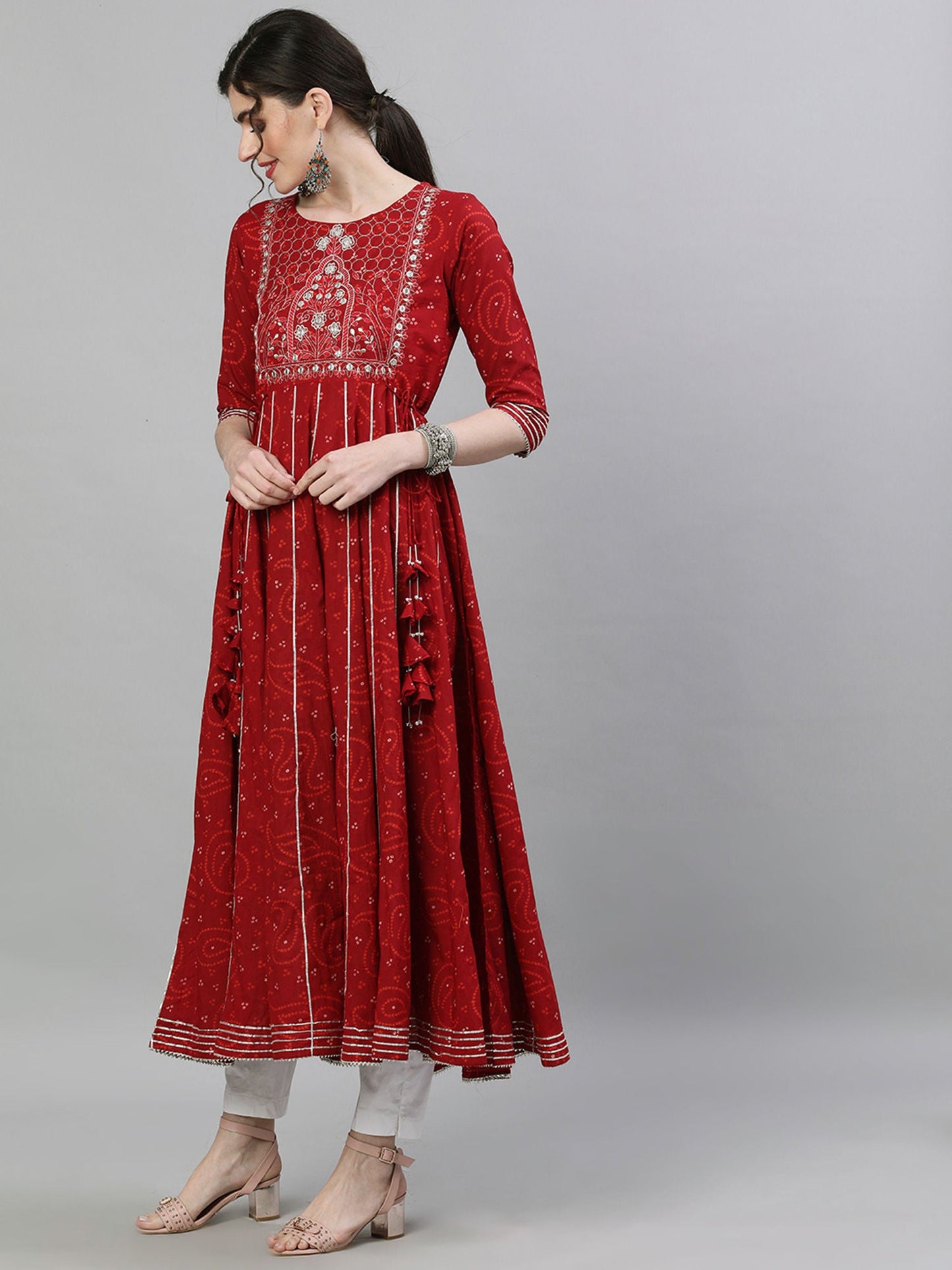 ISHIN Maroon Mirror Work Kurta