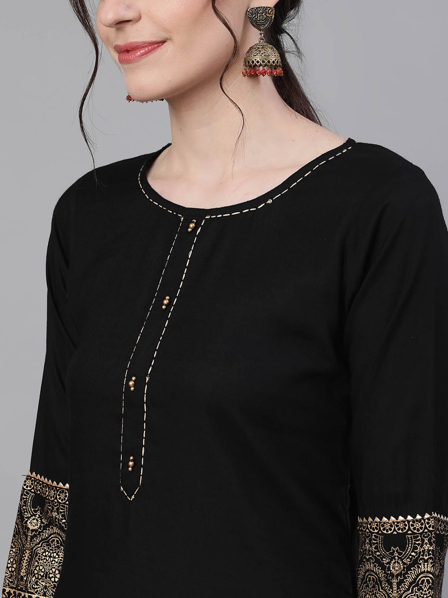 ISHIN Black Gota Work Kurta And Trouser With Dupatta (Set of 3)