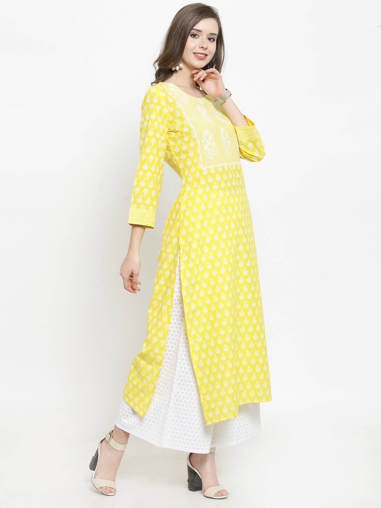 KSUT Yellow Printed Kurta