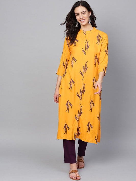 KSUT Yellow Printed Kurta