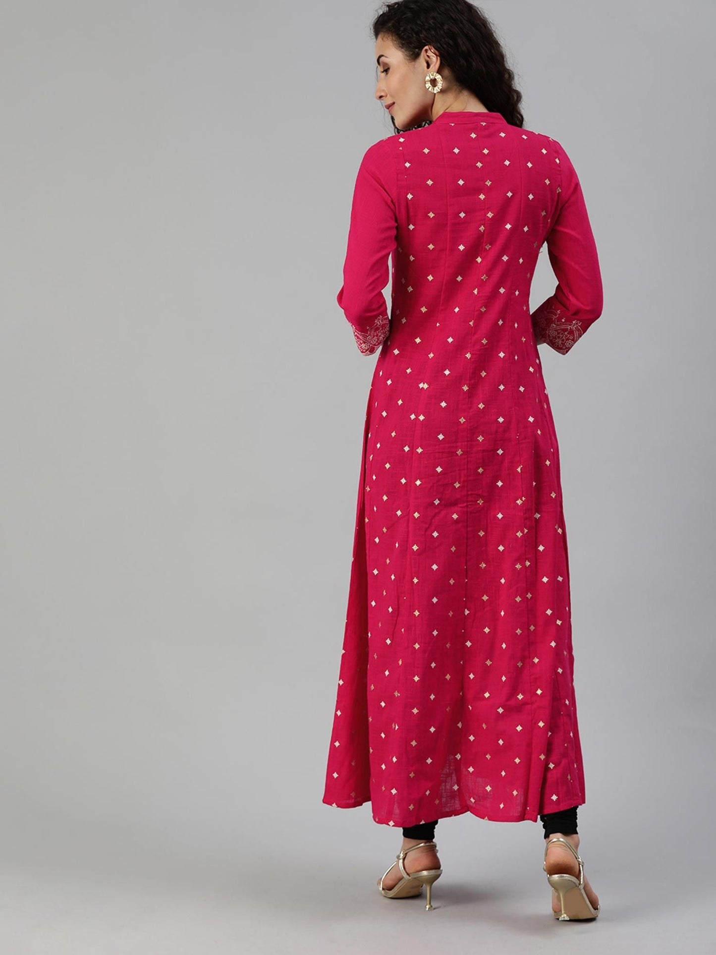 ISHIN Cotton Pink Embellished Anarkali Kurta