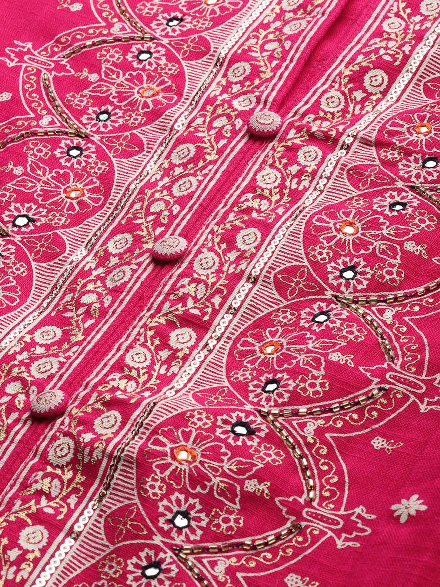 ISHIN Cotton Pink Embellished Anarkali Kurta