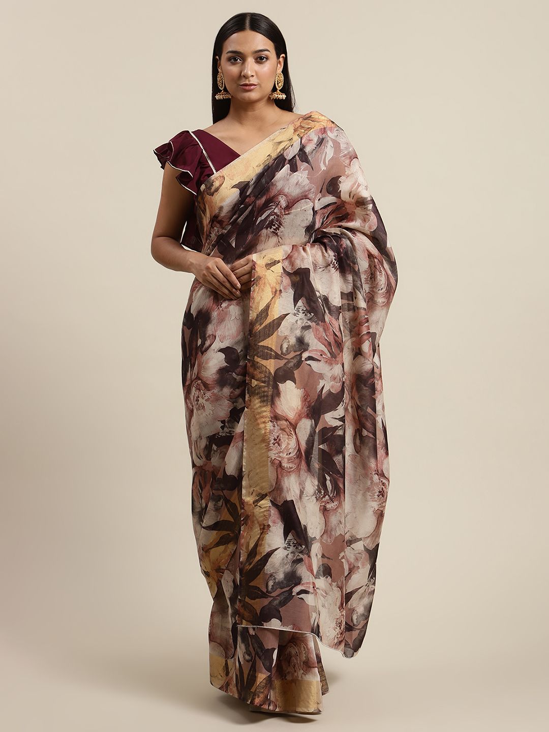 Ahalyaa Women's Multi Color Chanderi Digital Print Floral Saree