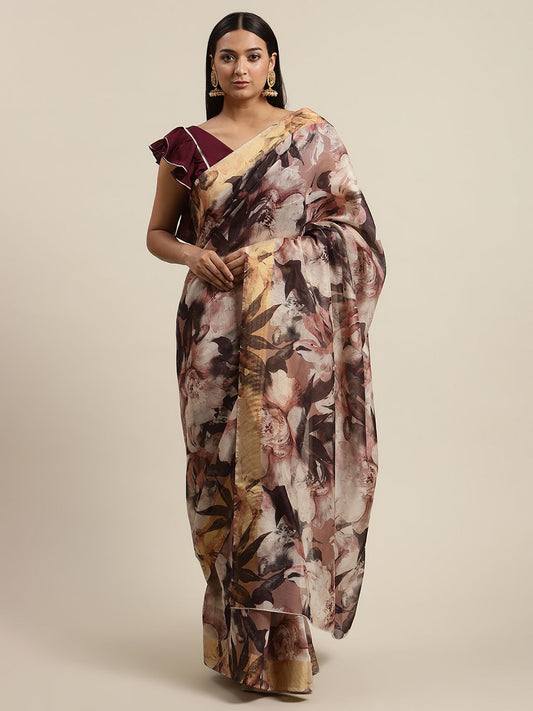Ahalyaa Women's Multi Color Chanderi Digital Print Floral Saree