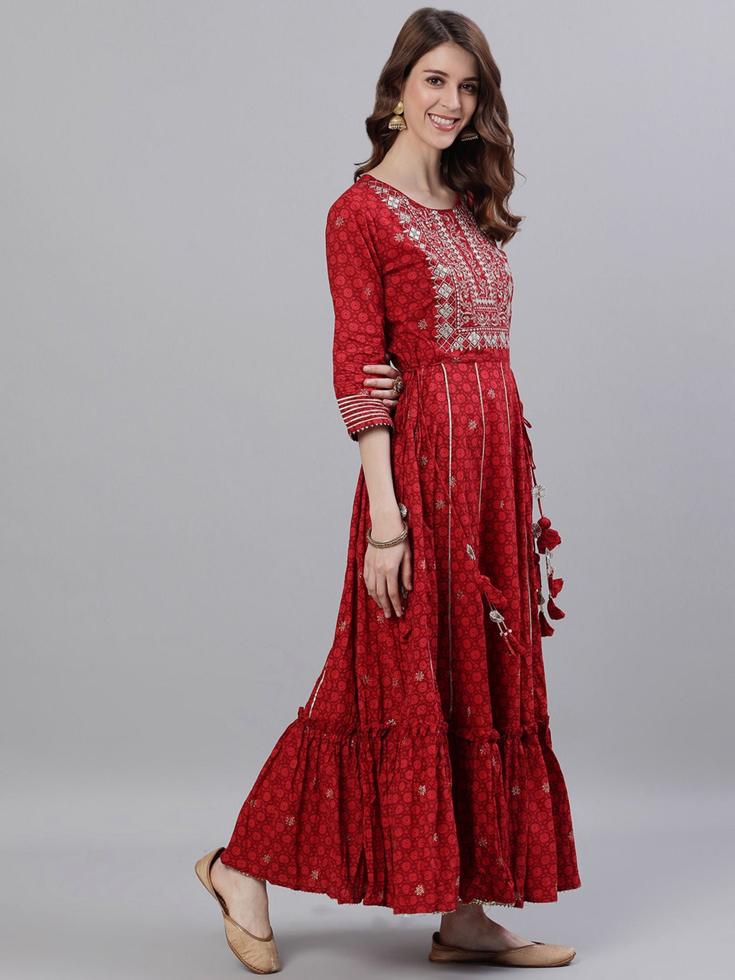ISHIN Red Mirror Work Kurta