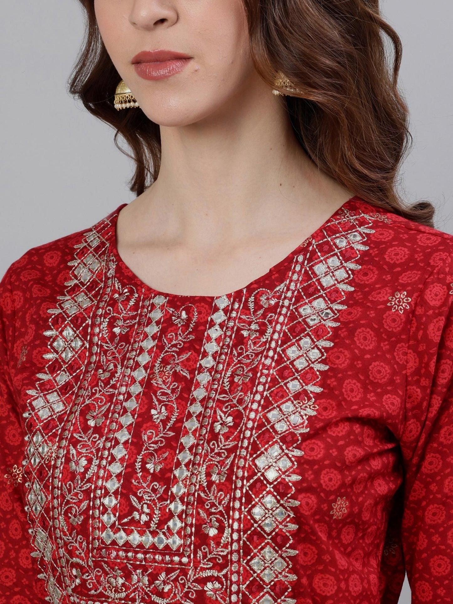 ISHIN Red Mirror Work Kurta